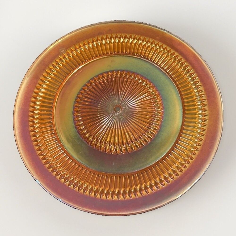 Anniversary Pattern Marigold Carnival Glass 10” Plate By Jeanette C1930-60’s